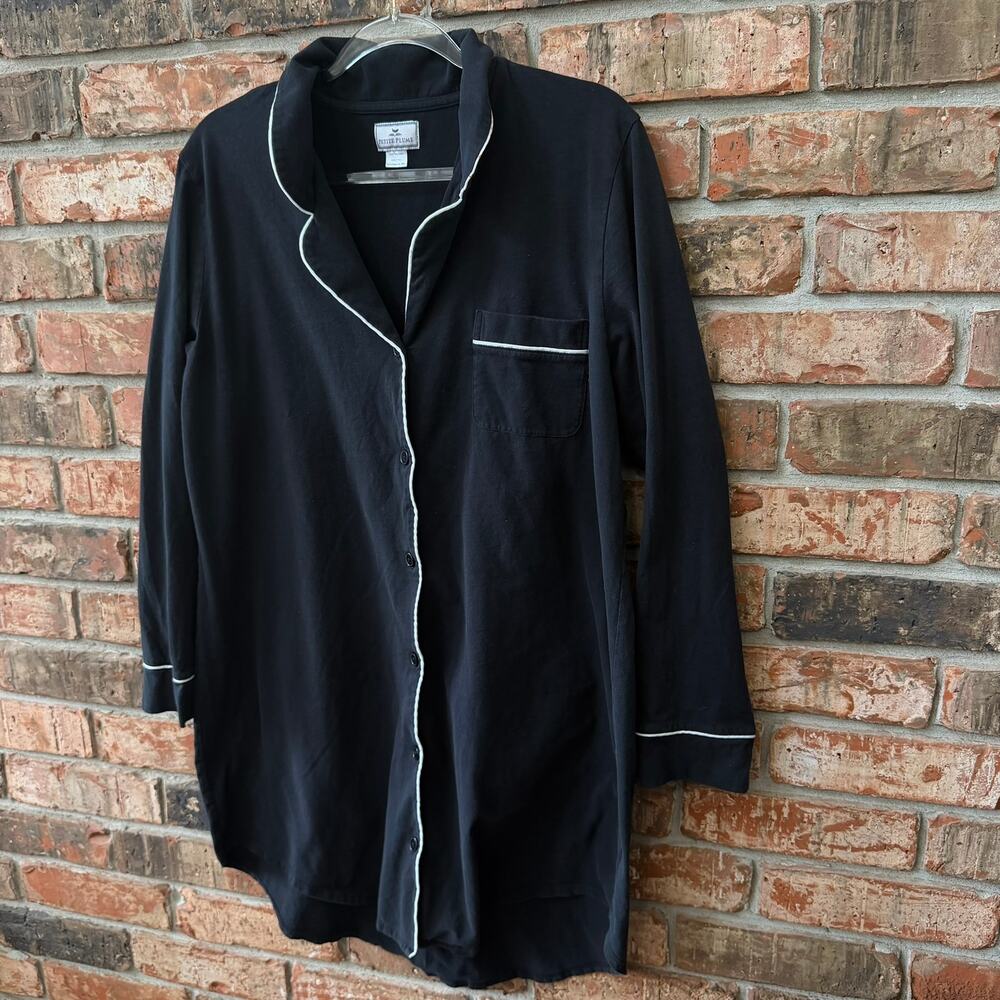 Petite Plume Womens XL Sleepshirt Black Long Sleeve Nightgown Pima Cotton - Picture 6 of 9